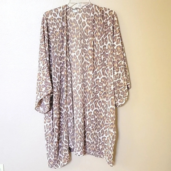 Aerie Brown Leopard Print Chiffon Cape Coverup Beach Vacation Summer - Picture 1 of 6